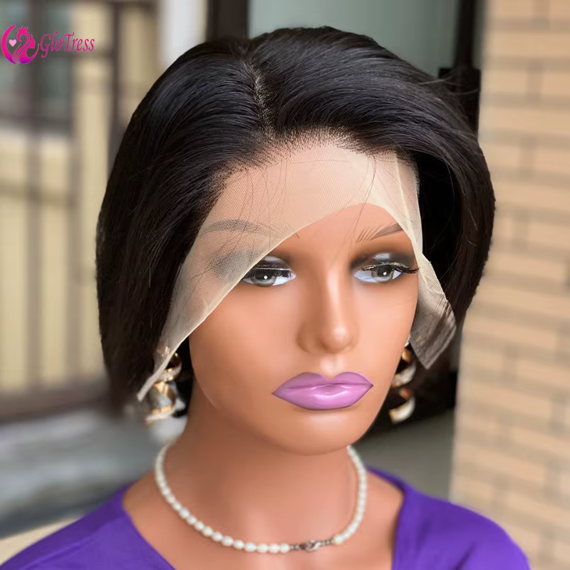 Haute qualité 200% densité 6 pouces 13x4 dentelle avant coupe lutin perruque vierge cheveux humains