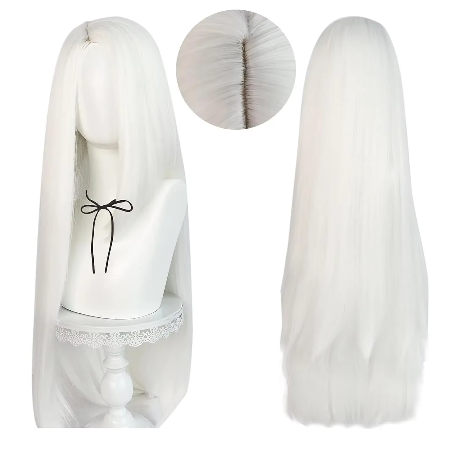Perruque Vaggie pour femmes perruque synthétique blanche longue droite avec frange perruque de Cospl