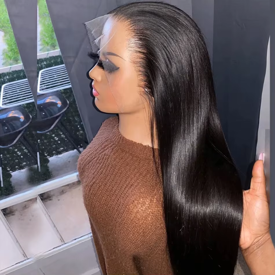Perruque Lace Frontal Wig brésilienne naturelle, cheveux lisses, 13x4, Transparent HD, 34 pouces, pr