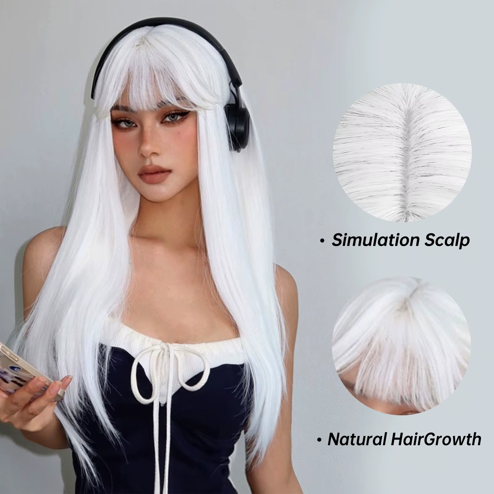 HENRY MARGU – perruques synthétiques longues et lisses blanches pour femmes, faux cheveux colorés de