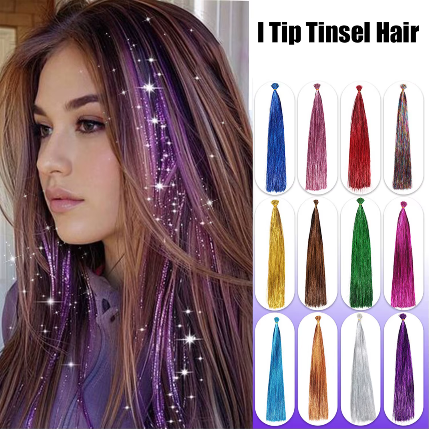 Extensions capillaires synthétiques I Tip Tinsel, 50 pièces, postiches féeriques à paillettes, acces