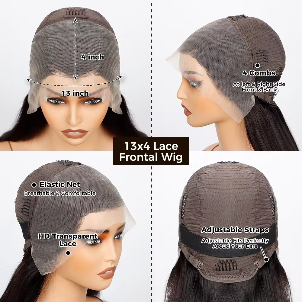 13X4 brun rougeâtre crépus droite dentelle frontale perruque cheveux humains Auburn cuivre Yaki droi