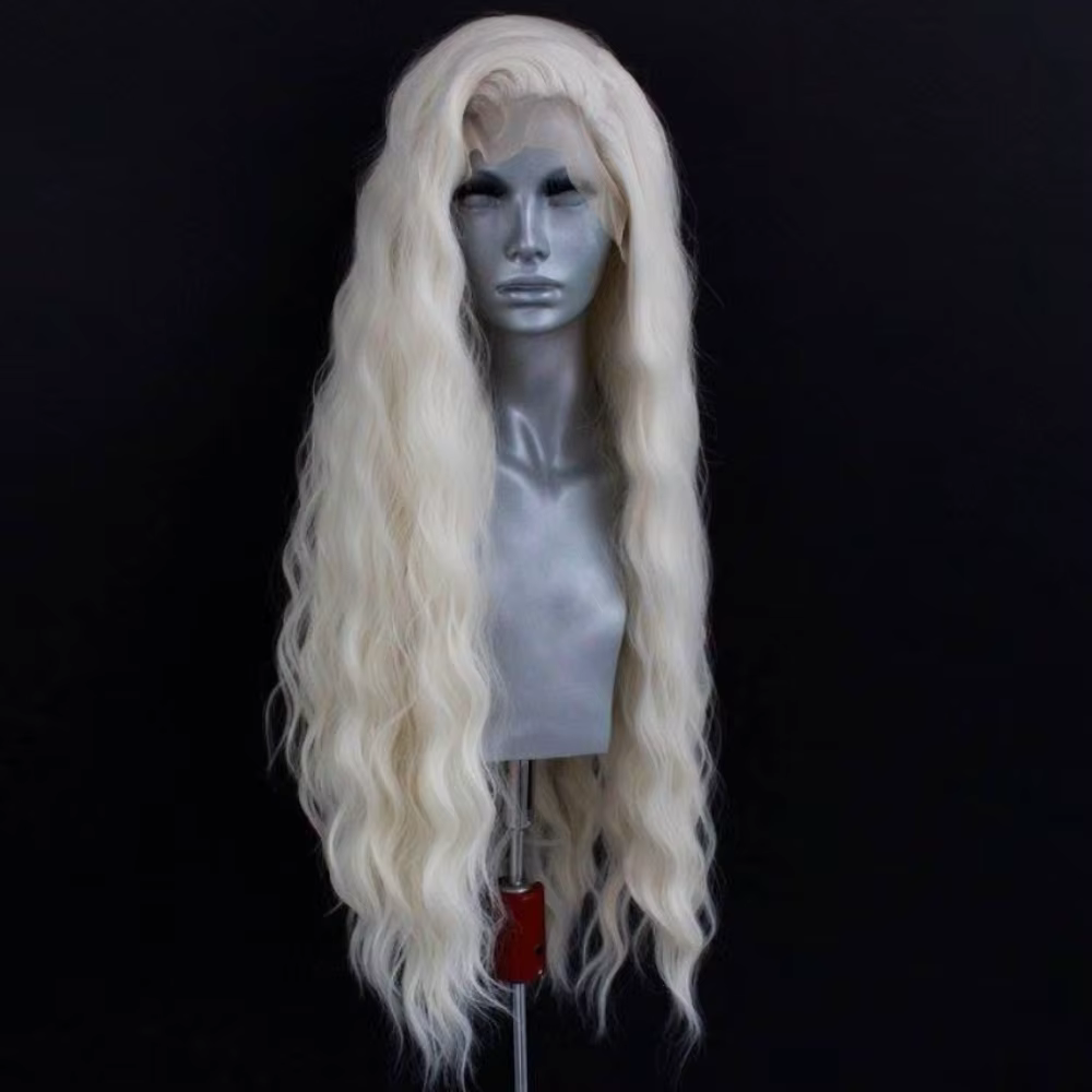 Perruque Lace Front Wig synthétique ondulée Blonde platine, perruque longue ondulée naturelle pour f