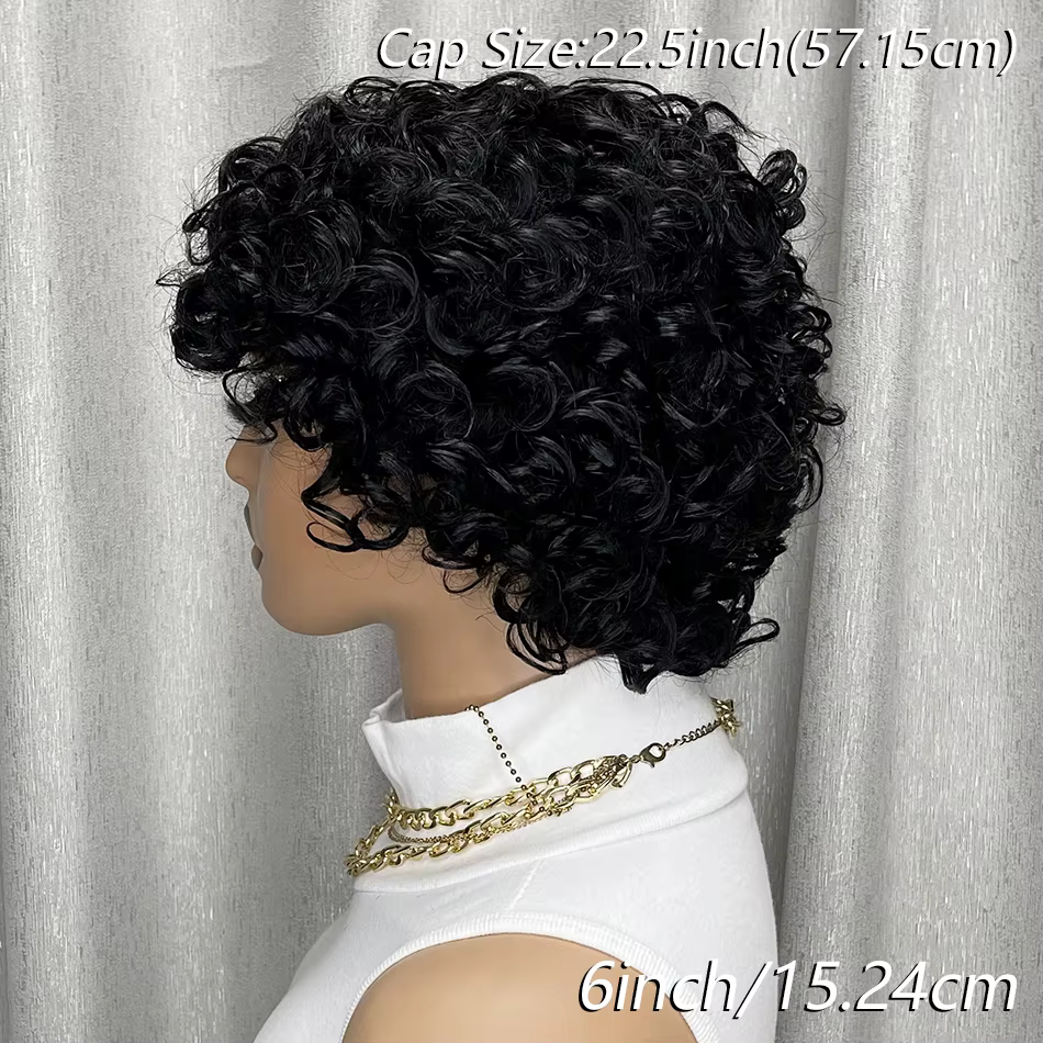 Perruque de cheveux humains crépus bouclés, Bob court avec frange pour femmes noires, faite à la Mac