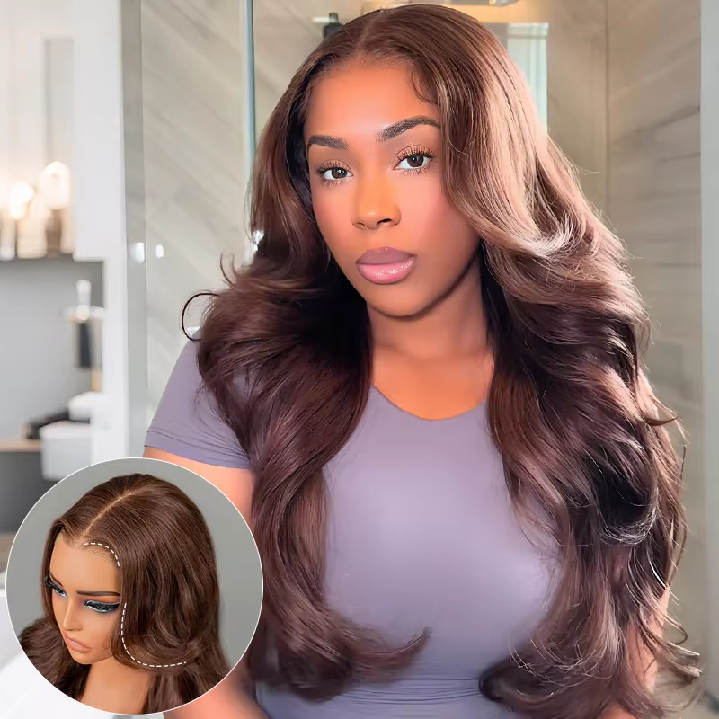 ISEE Hair 7x5 couleur marron chocolat coupe superposée sans colle vague de corps perruque 100% perru