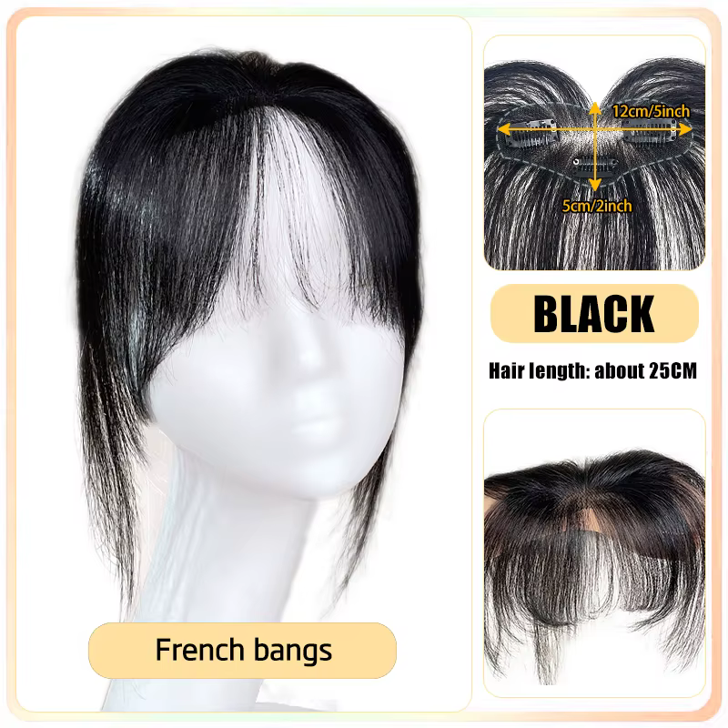 Extension de Cheveux 100% Naturels Gris avec Frange Française 3D, Augmente le Volume, 25cm