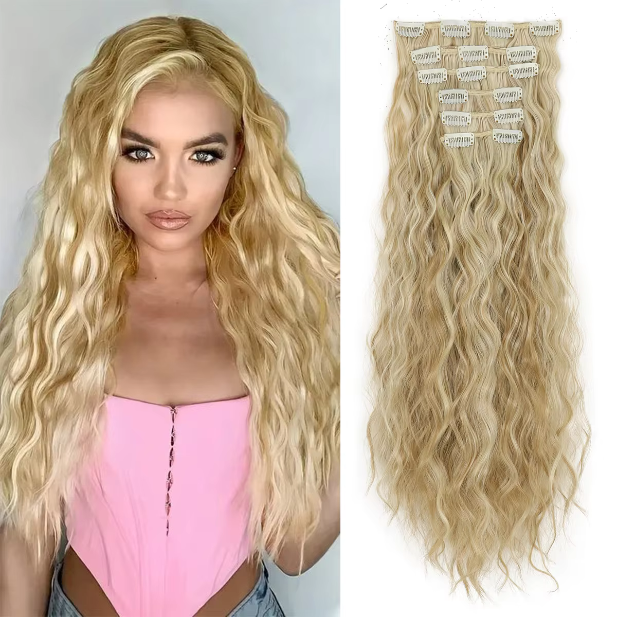 Extensions de cheveux synthétiques bouclés pour femmes et filles, postiche longue à clipser, style m