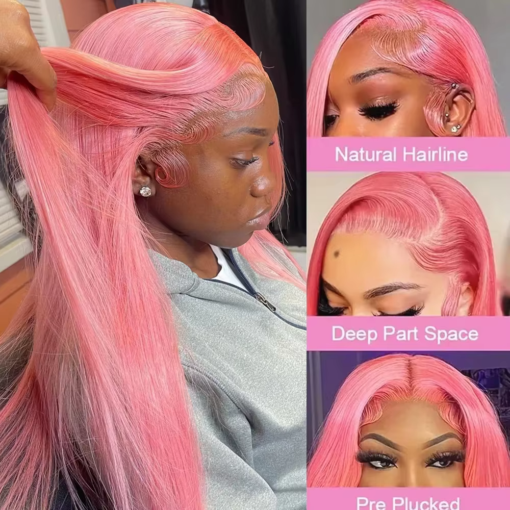 30 36 pouces 13x4 rose dentelle avant perruque cheveux humains 13x6 droite Hd dentelle frontale perr