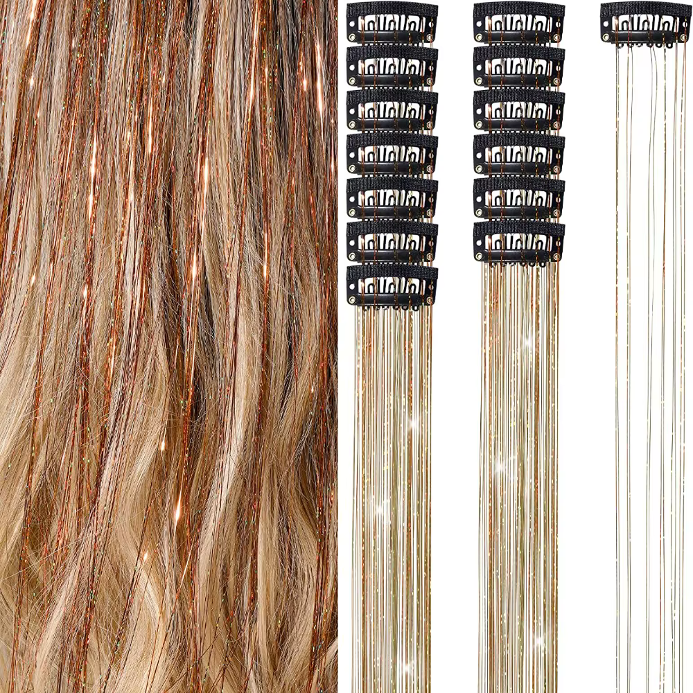 Extensions de cheveux à clipser tendance, mèches colorées brillantes, cheveux longs et raides, mèche