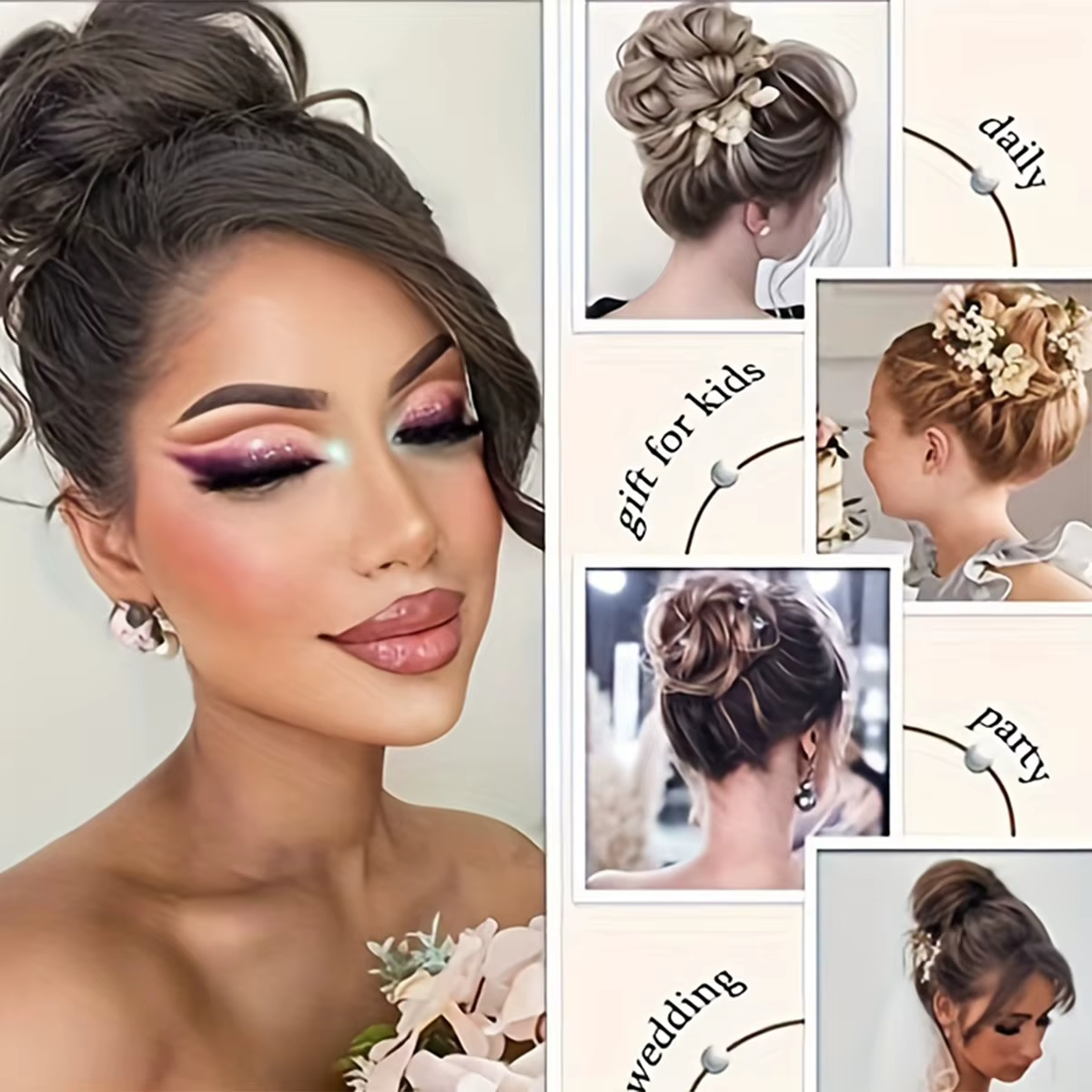 Postiche chignon à pince bouclée pour femmes caucasiennes, chignon synthétique, chignon chic, ébouri