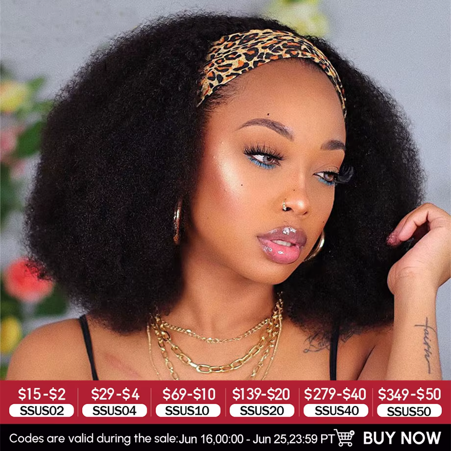 Afro crépus bouclés bandeau perruque cheveux humains brésilien bouclés Remy Afro crépus bandeau perr