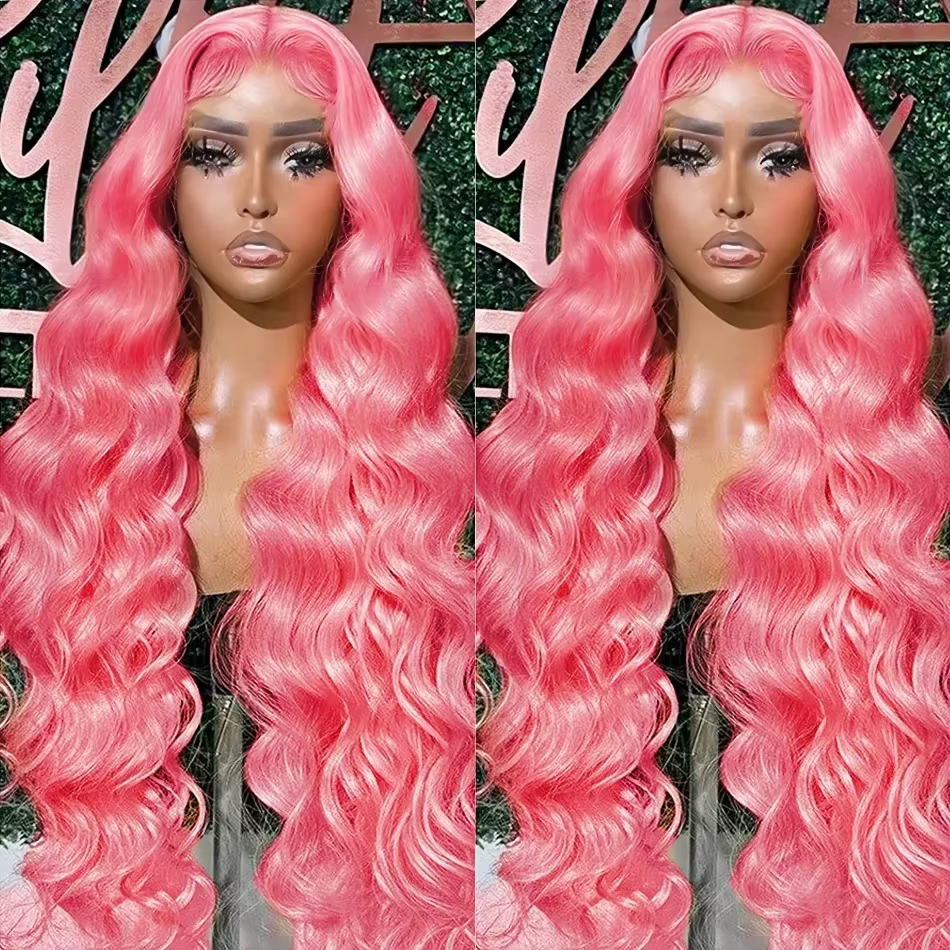 Pink Human Hair Wig Body wave Lace Front Wig 13X4 13X6 Hd Lace Frontal Wig Brazilian Hair 38 Inch Co