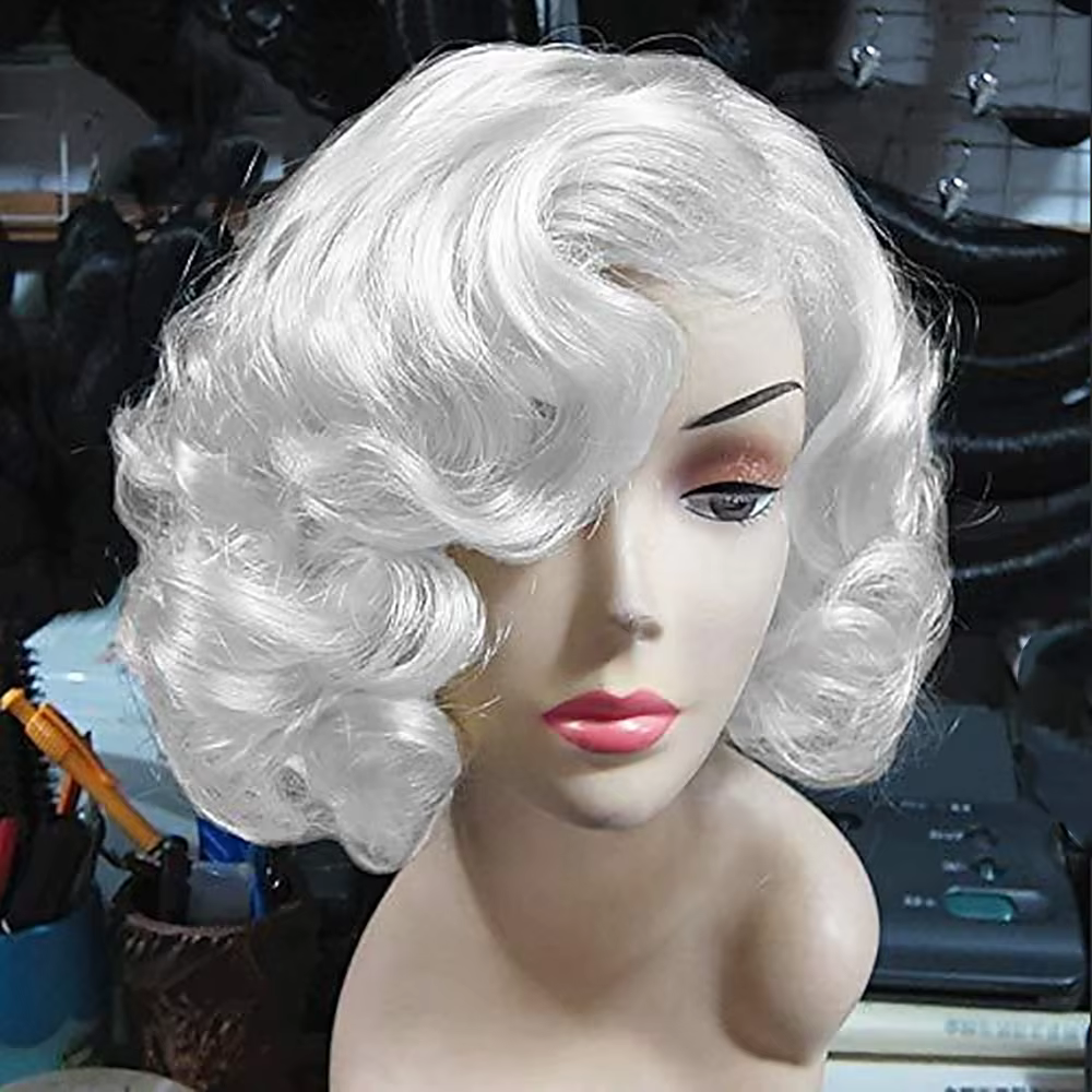 HAIRJOY – perruque synthétique courte bouclée blanche pour femmes, perruque de Costume ondulée pour 