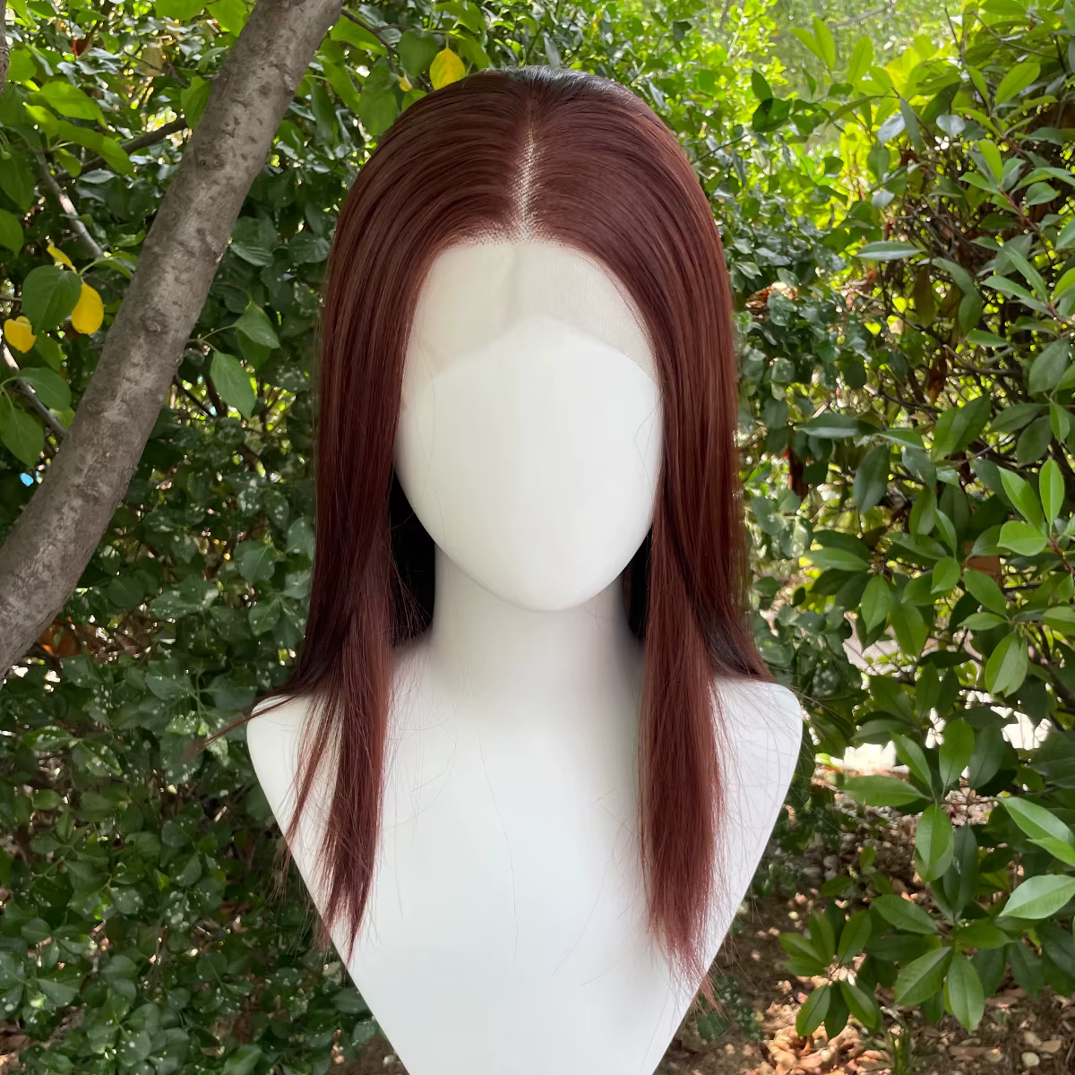 Perruque Lace Front Wig synthétique sans colle, longueur d'épaule rouge marron 13x4, perruque avec r