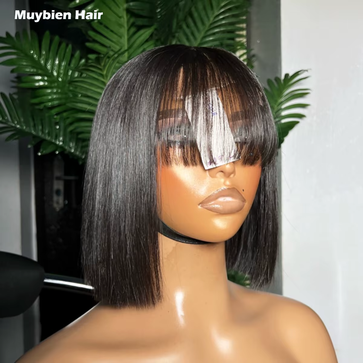 Perruque Bob en cheveux humains vietnamiens, super double drawn, ultra-lisse, coupe droite, avec fra