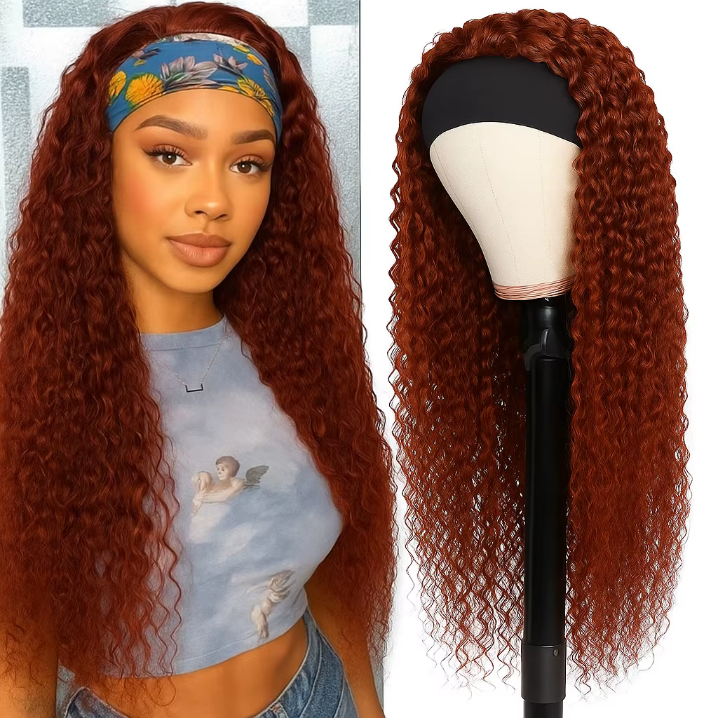 Perruque bandeau brun rougeâtre cheveux humains vague d'eau bandeau perruques cheveux humains bouclé