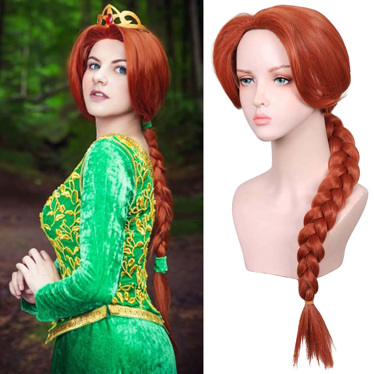 Perruque synthétique longue tressée marron rougeâtre pour femmes, perruque Fiona princesse rouge mar