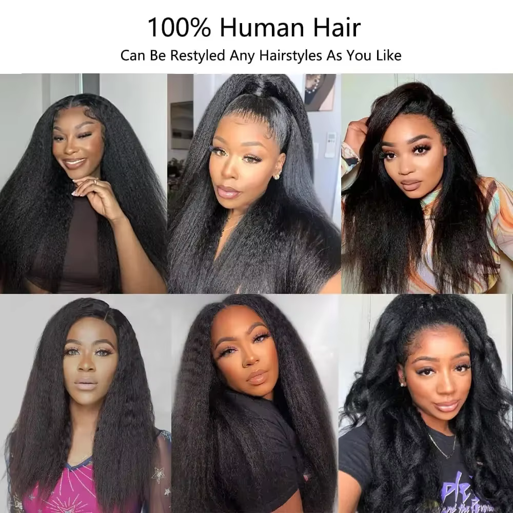 Perruque Lace Front Wig naturelle Remy, cheveux crépus lisses, Transparent HD, sans colle, avec raie