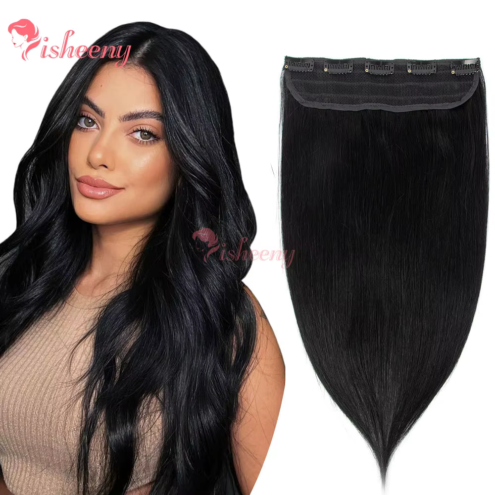 Extensions de cheveux naturels à clipser, une seule pièce, 14-22 pouces, blondes avec mèches, 5 clip