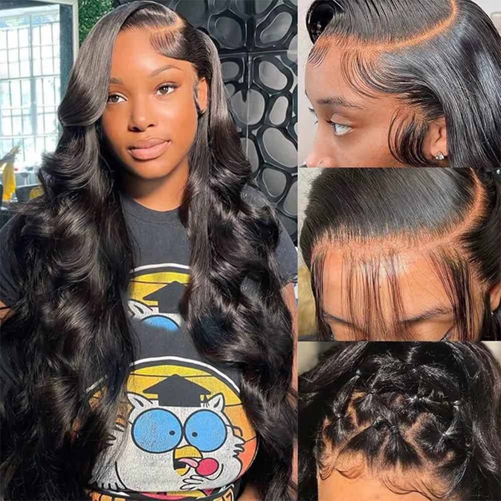 Perruques Lace Front Body Wave 13x6 en Cheveux Humains, Densité 200%, Pré-épilées, Pour Femmes Noire