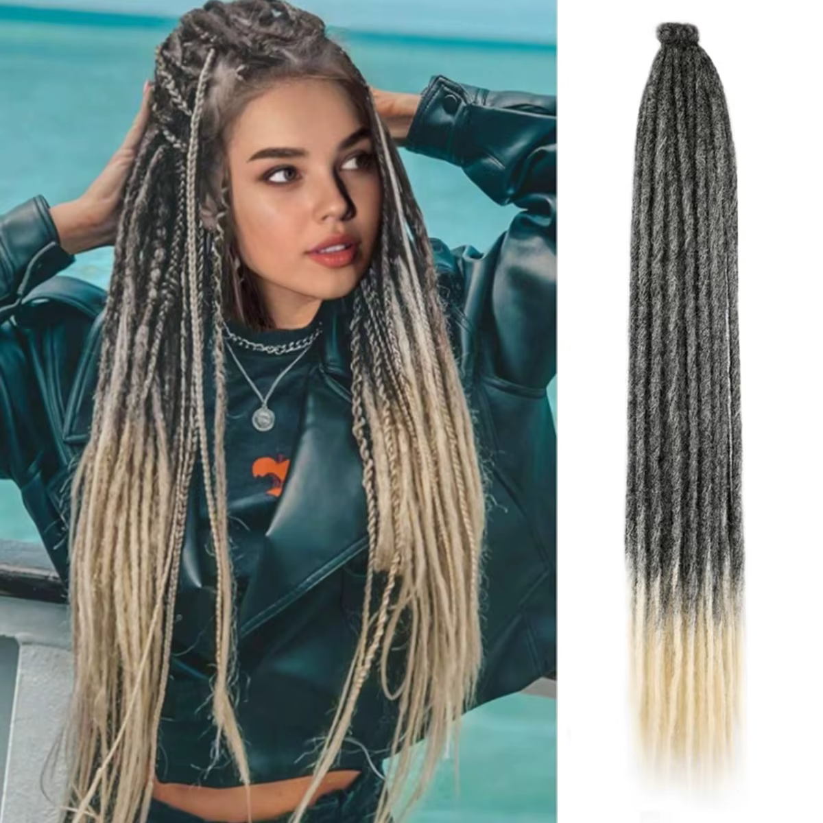 Extensions de dreadlocks synthétiques 24 pouces, 5 mèches/paquet, fines, colorées, à une extrémité,