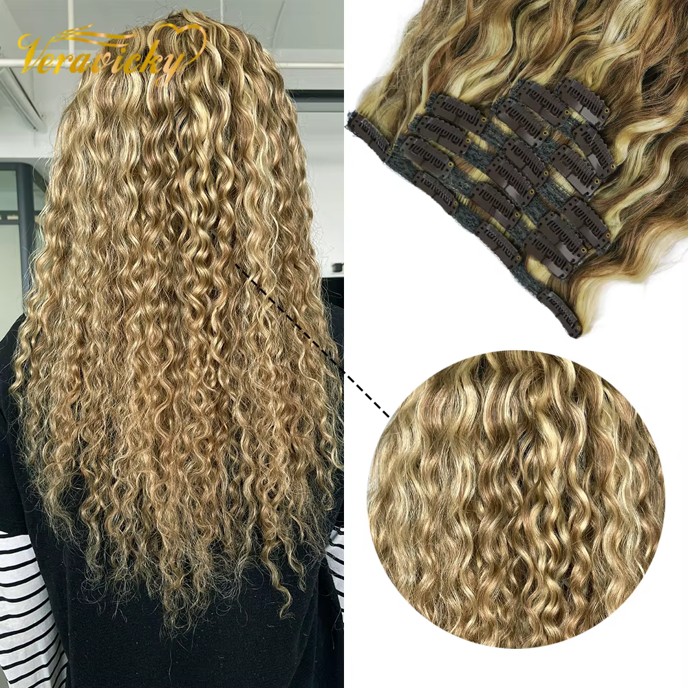 Veravicky-Extensions de Cheveux Naturels Bouclés à réinitialisation, Fabriqué à la Machine, Vrais Ch