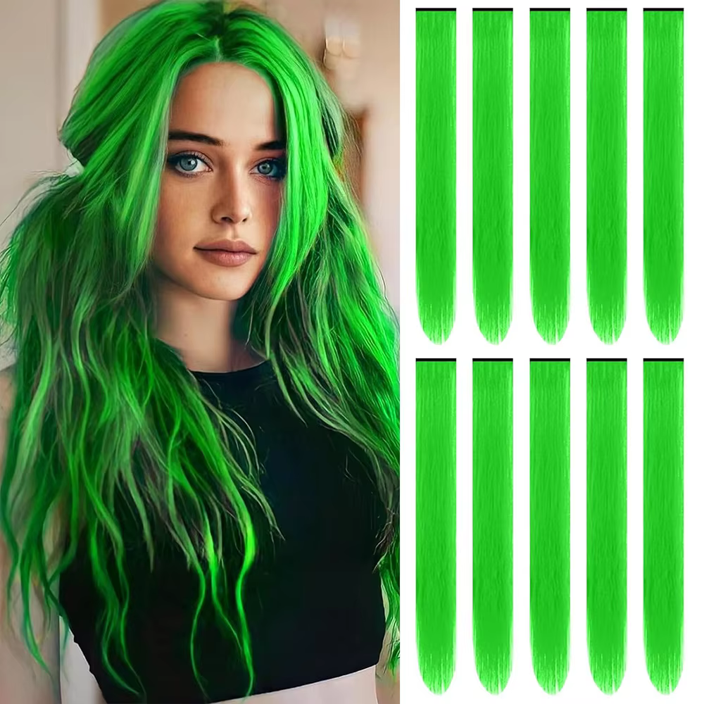 Extensions de Cheveux Synthétiques Colorés à réinitialisation, Mèches de ixMulticolores, 22 Pouces, 