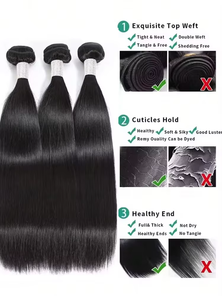 Extensions de Cheveux Humains Naturels Raides Comme des Baguettes, 36-40 Pouces, Cheveux Bruts, Lots