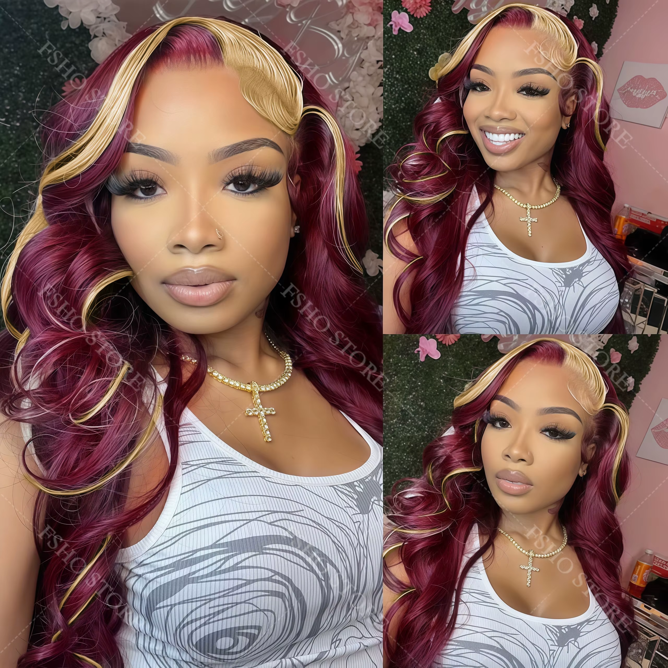 Perruques Lace Front 13x4 HD Transparentes Body Wave en Cheveux Humains Brésiliens, Couleur 99J/613 