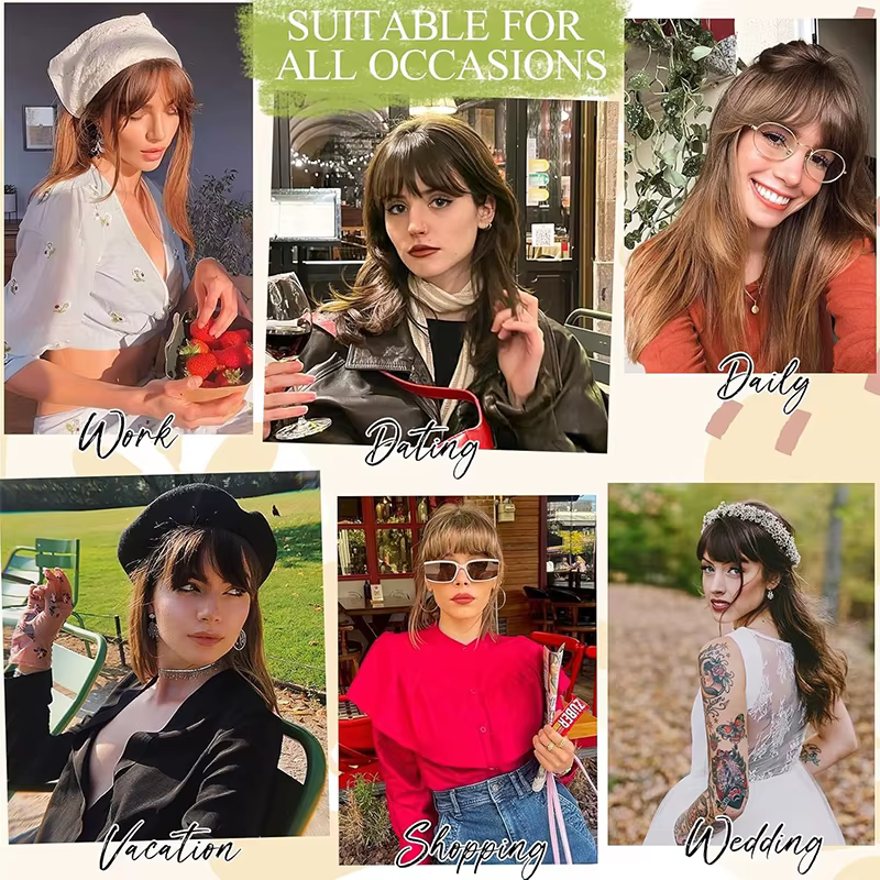 Extensions de faux cheveux à clipser avec clips invisibles, frange française, couverture de branches