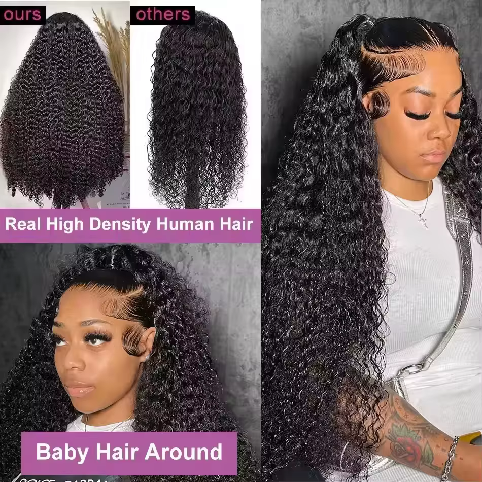 40 46 pouces vague profonde 13x6 13x4 dentelle avant perruque de cheveux humains 250% Remy Curl 360 