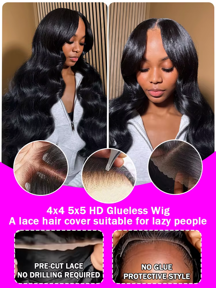 Perruques en cheveux humains ondulés, prêtes à porter sans colle, avec closure en dentelle HD 5x5 et