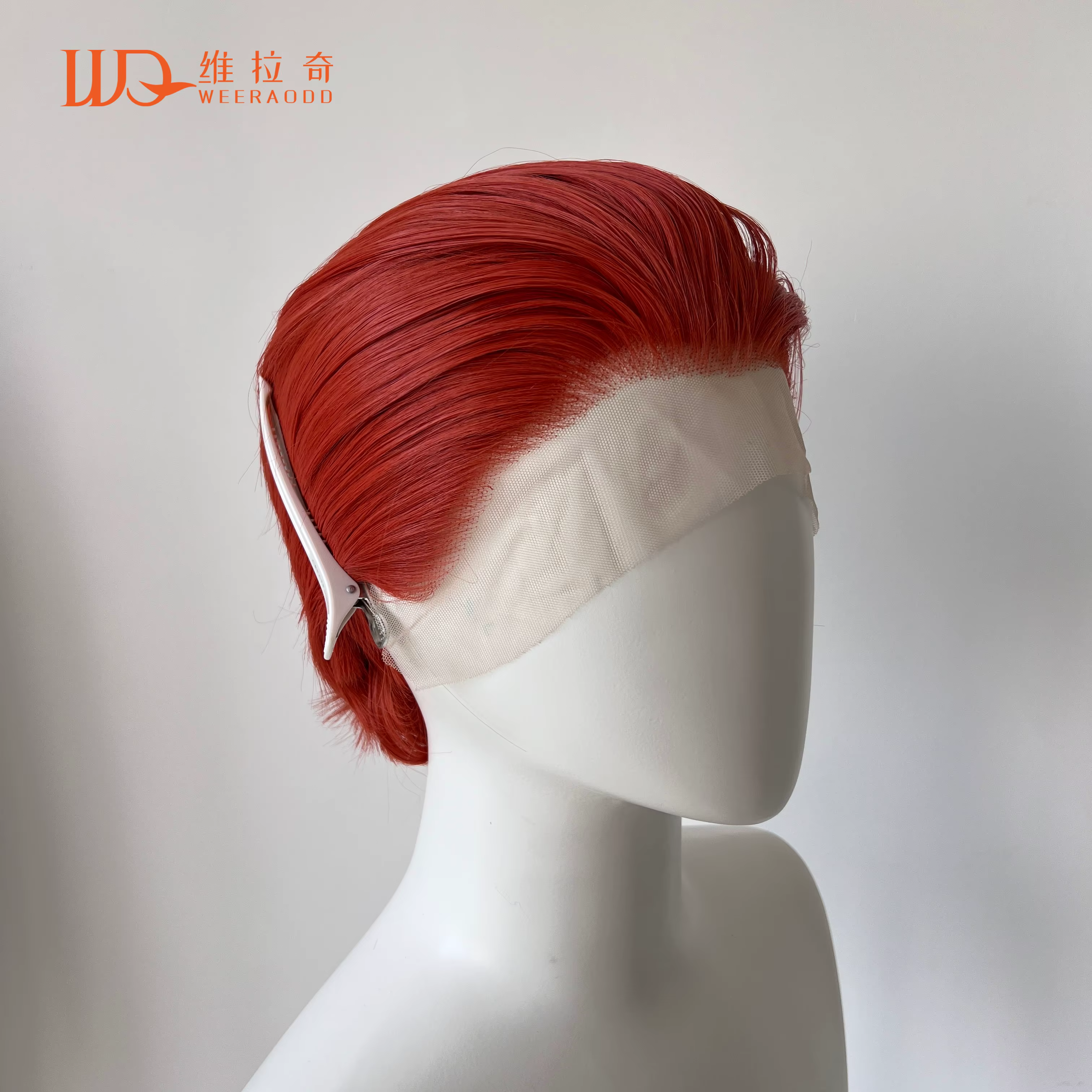 Perruque Lace Front Wig synthétique courte Orange rouge pour hommes, 6 pouces, 13x4, Fibers haute te