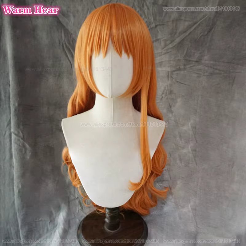 Perruque de Cosplay Anime Nami 75cm, perruque longue ondulée Orange pour femmes adultes, cheveux rés
