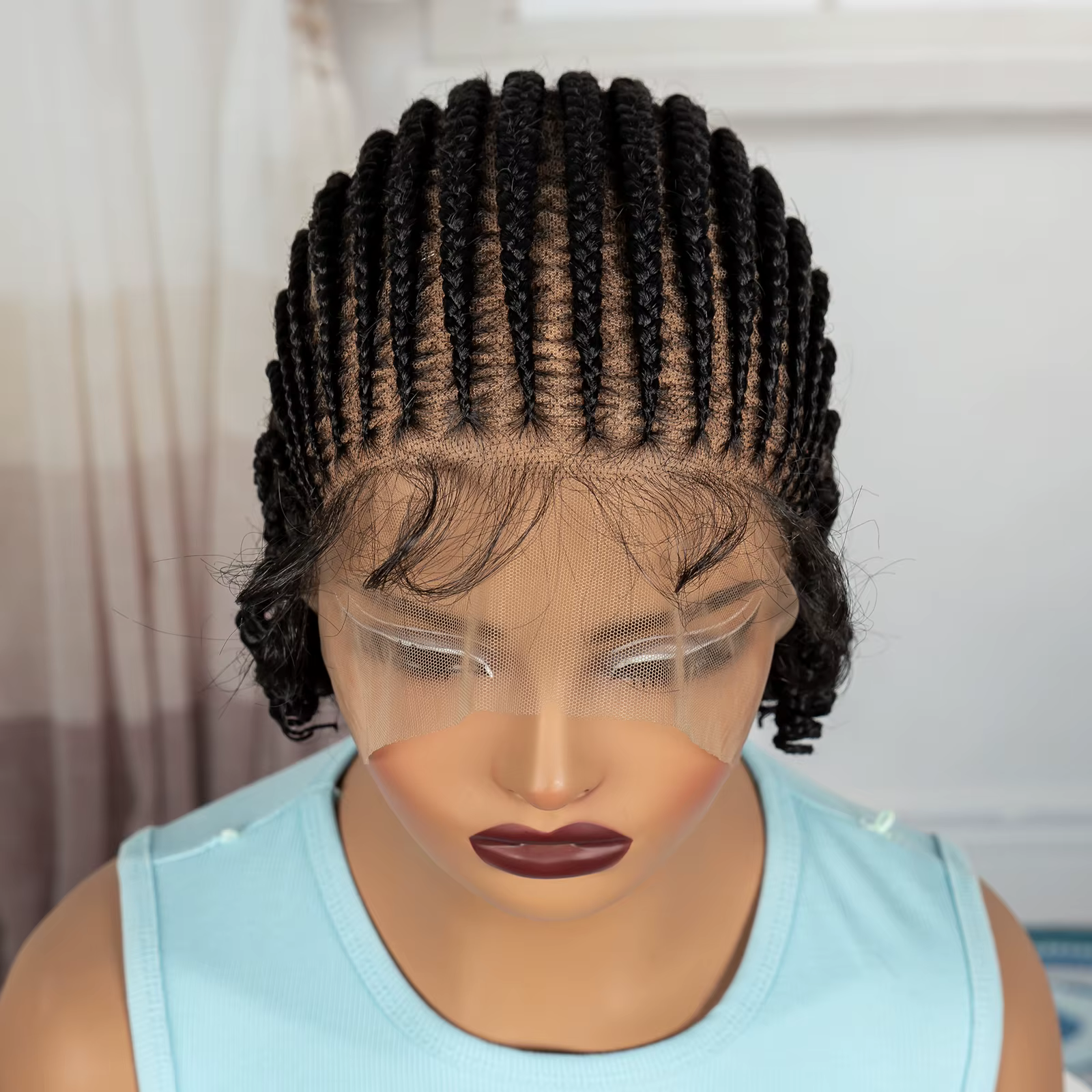 Perruques Bob tressées courtes Cornrow, perruque synthétique pleine dentelle tressée avec cheveux de