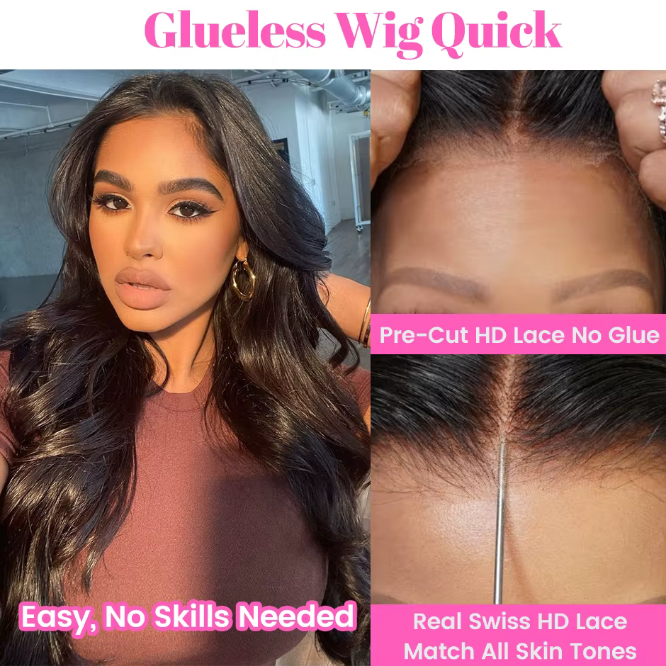 Wear And Go perruque sans colle ISEE HAIR brésilien vague de corps 7x5 HD dentelle sans colle perruq
