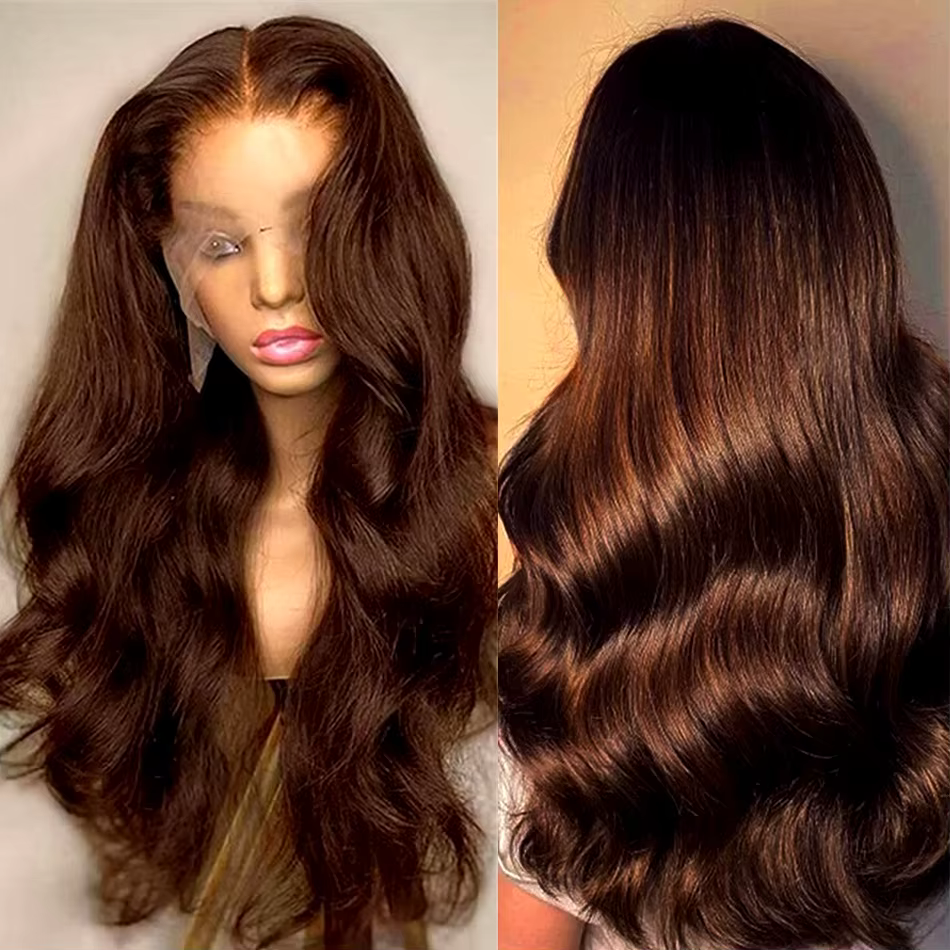 Perruque Lace Front Wig Body Wave Naturelle, Cheveux Humains, Brun Chocolat, 13x6, HD, Densité 250, 