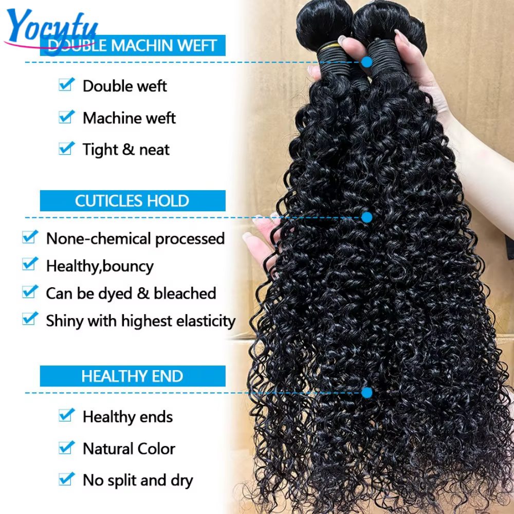 YOCYTU 242424 Pouces Tissage Humain Hair Curly Wave Tissage Brésilien 100% Cheveux Humain 12A Tissag