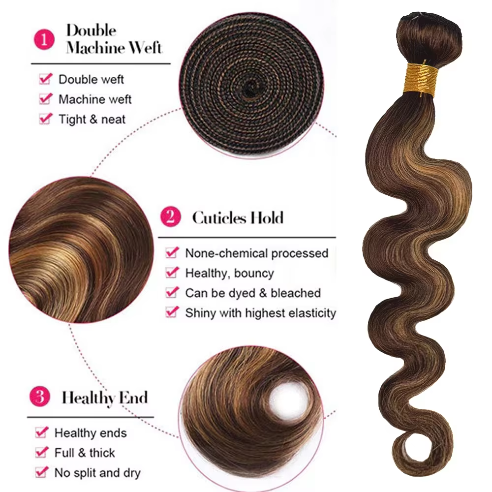 Extensions de Cheveux Humains Brésiliens Non Traités, Ondulés, Ombrés, 16A, 1, 3, 4 ou 5 Pièces, Lot