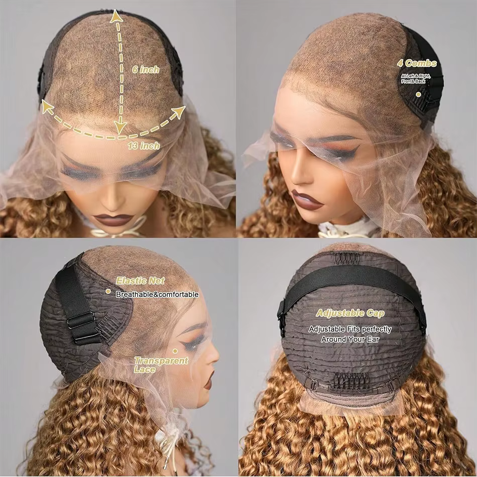 Perruque Lace Front Deep Wave 13x6 # Perruque Lace Front 27 Blond Miel Ondulée 30 Pouces Densité 200