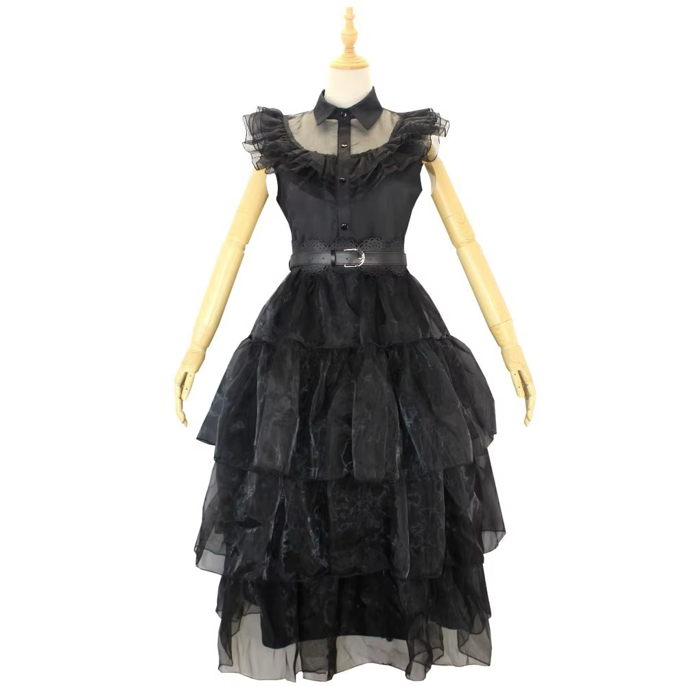 Costume de Cosplay Addams pour Halloween, robe de danse gothique noire, uniformes, perruque, tenues