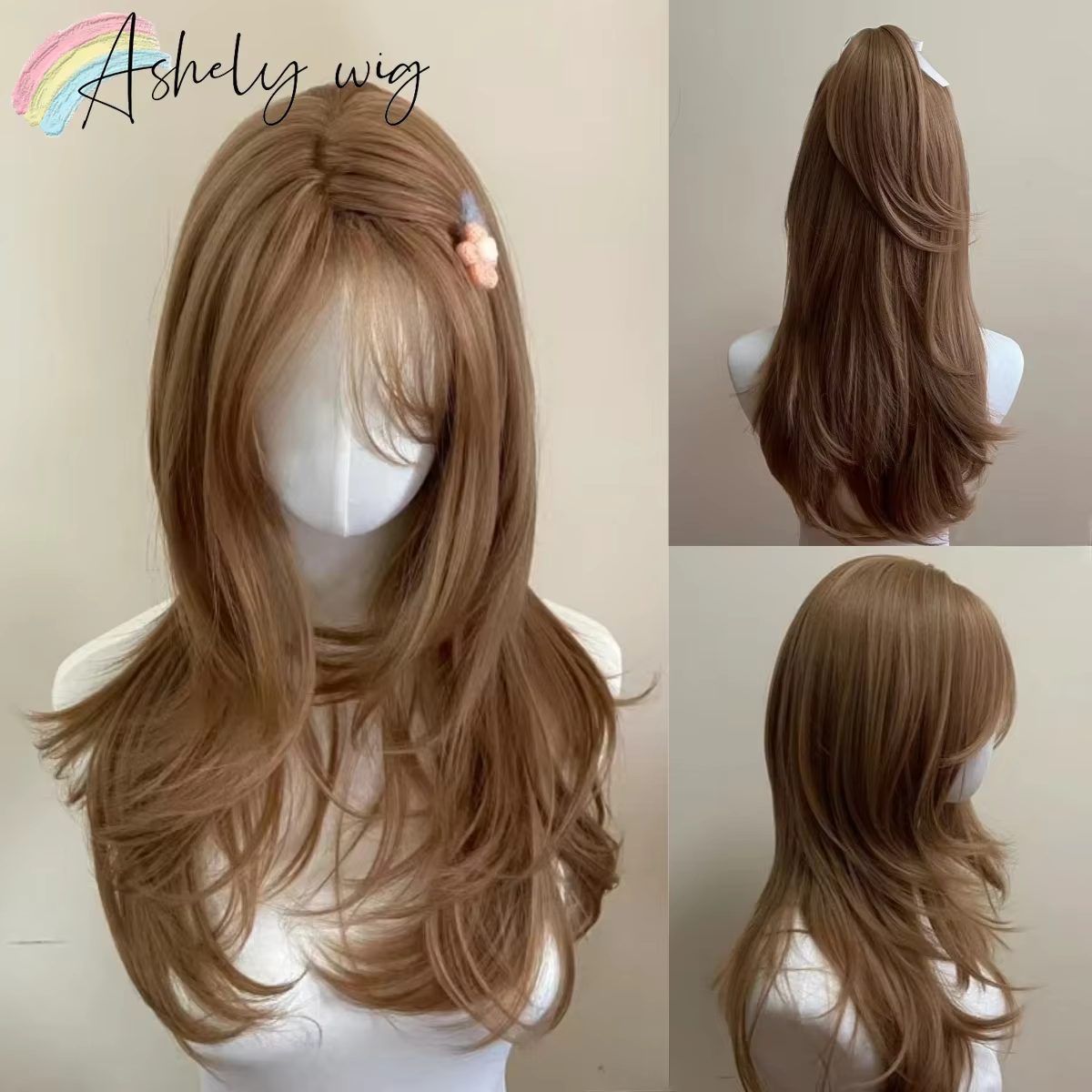 Perruque marron clair femme bandeau corps miel brun ondulé Rose filet à cheveux modèles en frange fr