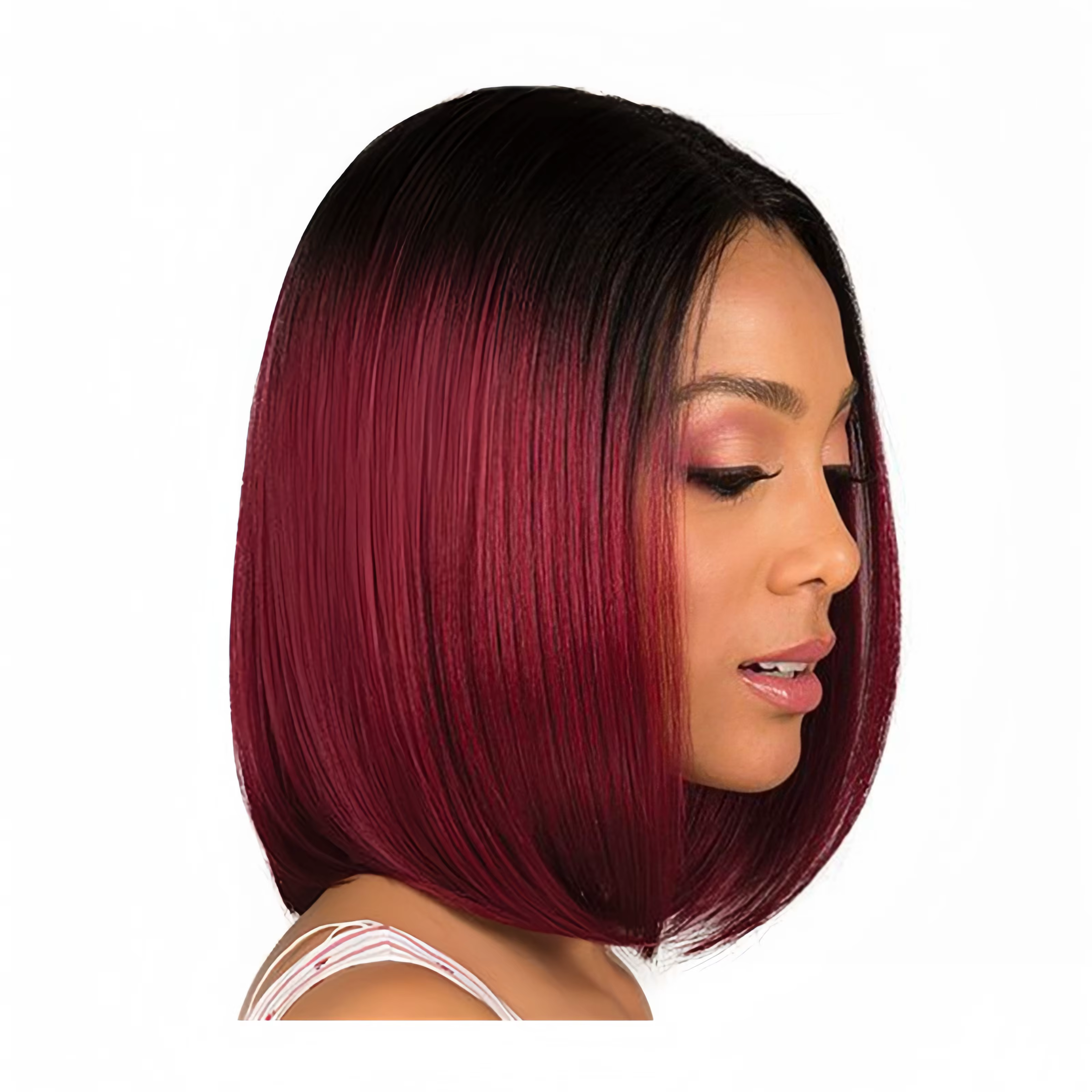 Mode européenne et américaine teint bobo perruque femme cheveux courts raides noir dégradé vin rouge