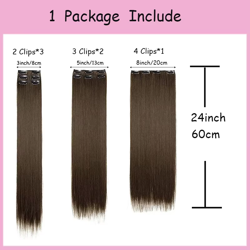 WIGSIN synthétique 6 pièces/ensemble Extension de cheveux longue droite à clipser Extension Invisibl