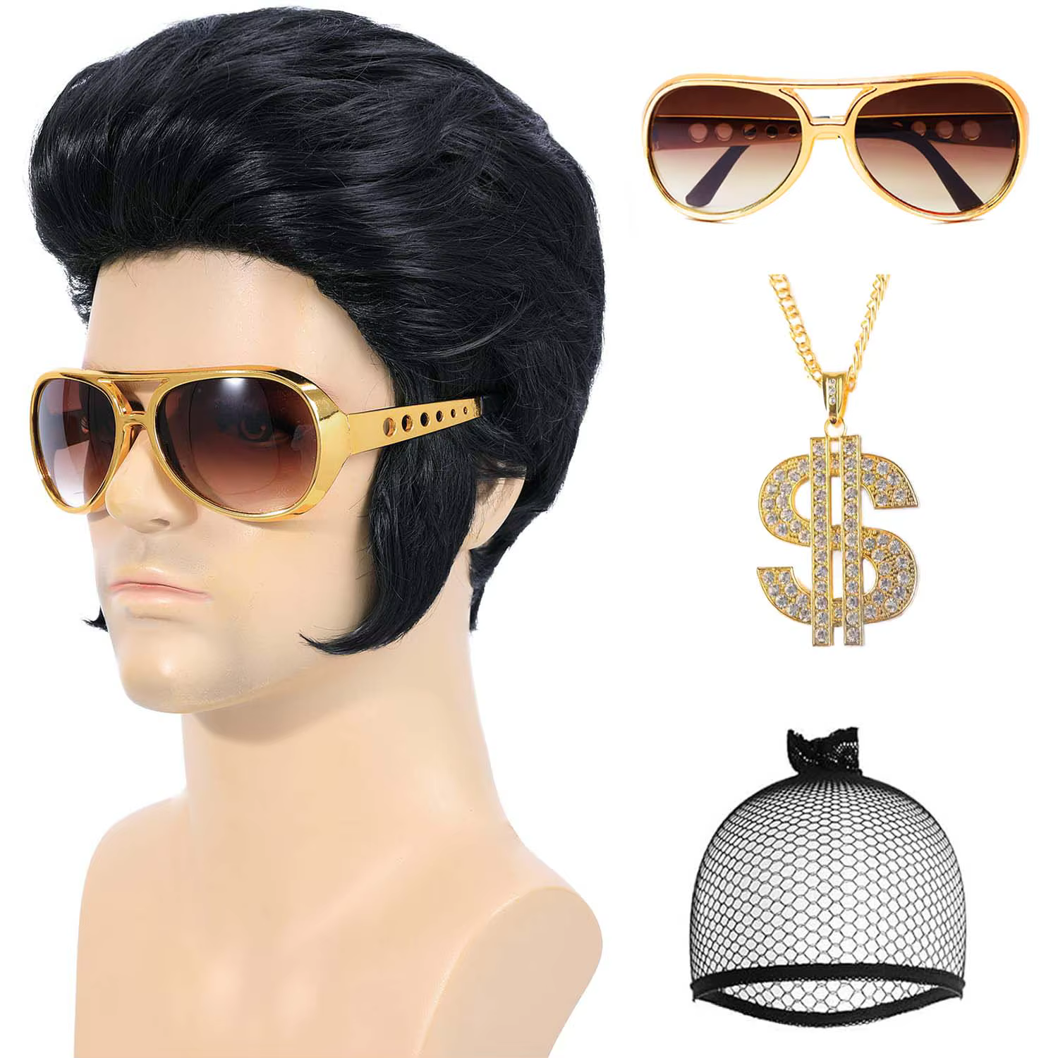 Perruque synthétique Rock Legend des années 50 et 60, perruque Elvis pour hommes, perruque de Costum