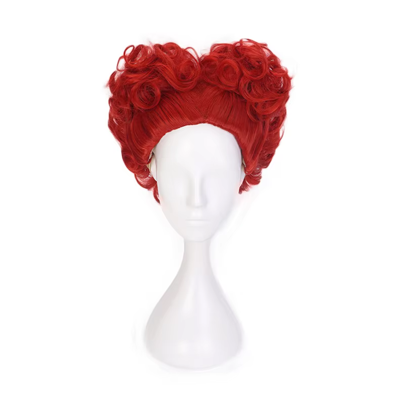 Perruque synthétique courte bouclée rouge la reine rouge, perruque de Costume de Cosplay résistante