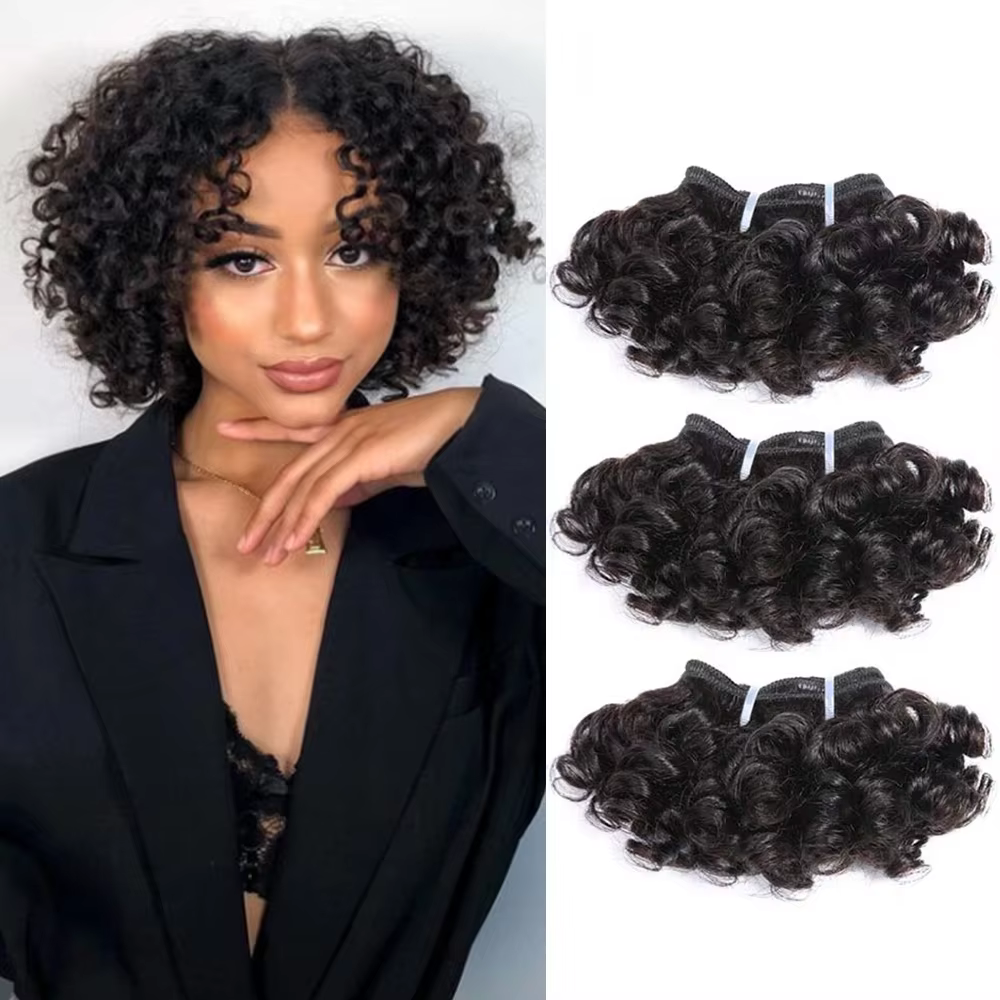 Extensions de cheveux brésiliens bouclés rebondissants paquets de cheveux humains 6 pouces longueur 