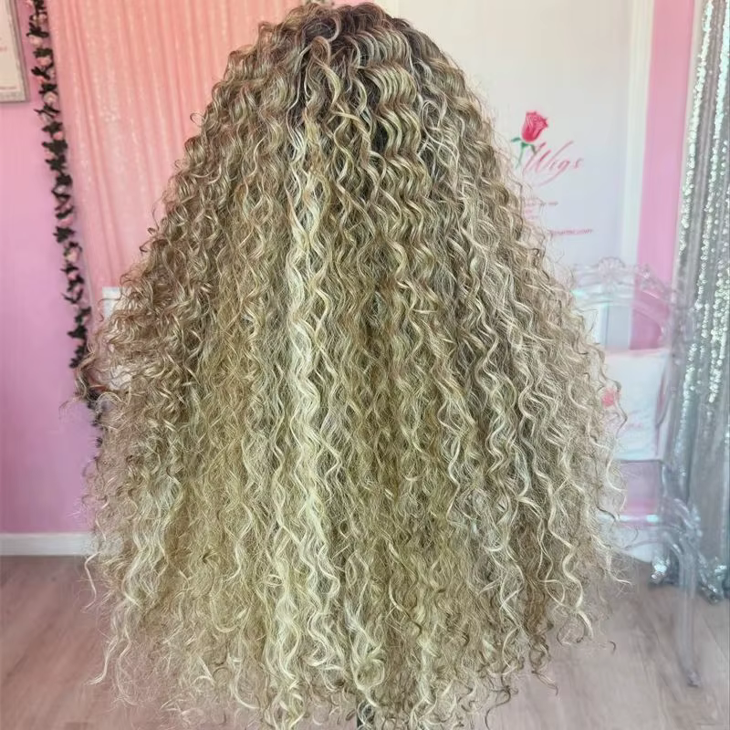Perruque sans colle perruques de haute qualité longue perruque ondulée bouclée profonde Ombre blond 
