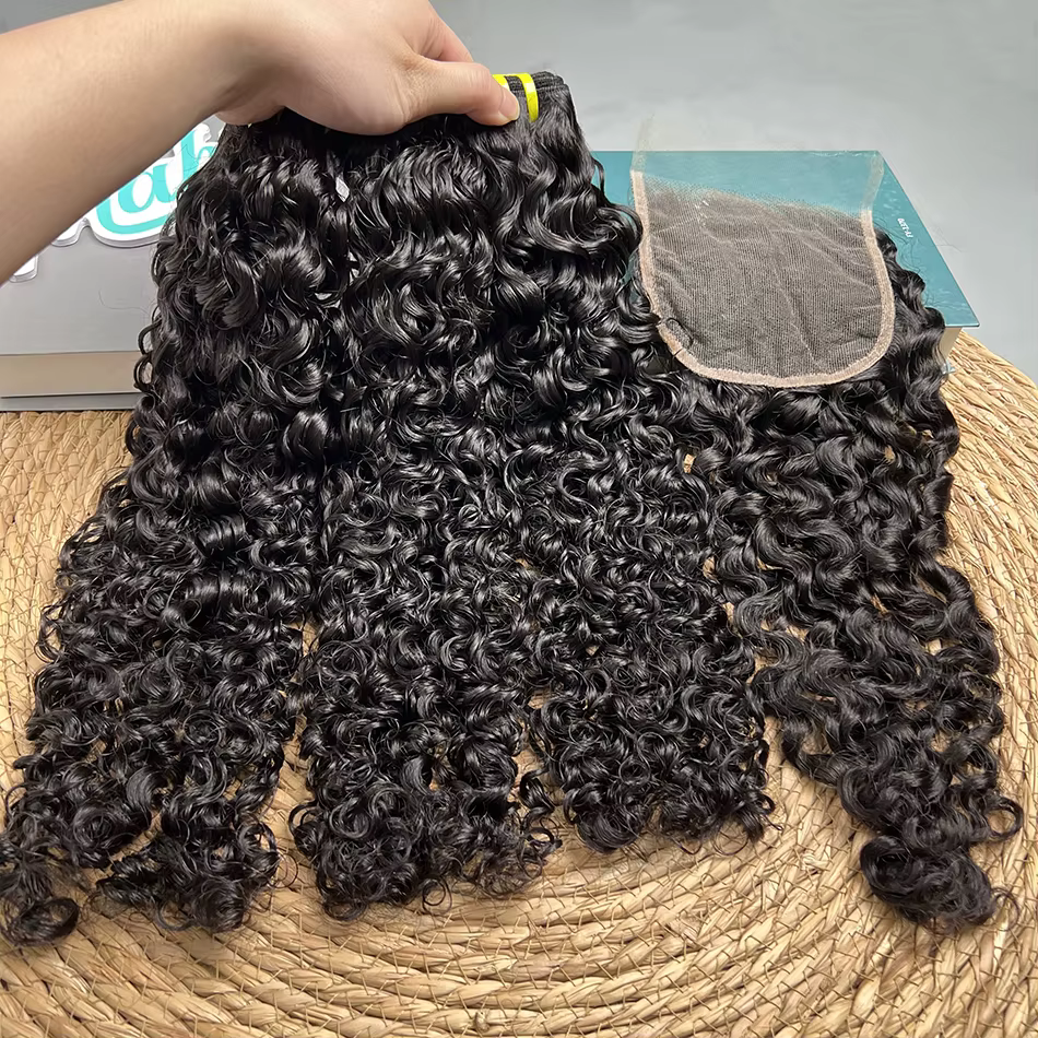 Paquets bouclés birmans avec fermeture en dentelle transparente 5x5 HD 100% cheveux humains # Extens
