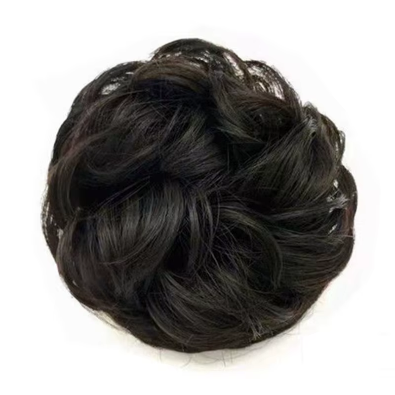 Extension capillaire synthétique bouclée et moelleuse, chignon rond avec fibre de soie artificielle